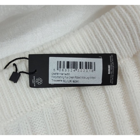 Pretty Little Thing Wide Flare Leg Ribbed Pants - Cream - Plus Sz XL (US 14/16) - Picture 2 of 5